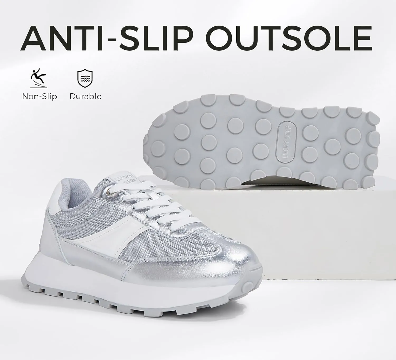 LUCKY STEP Women's Platform Retro Sneakers Classic Trainers Casual Footwear Tennis Running Chunky Lace-up Stylish Walking Shoes