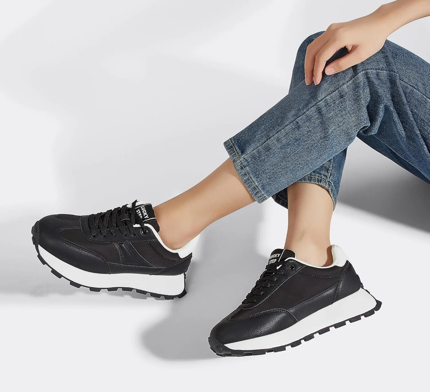 LUCKY STEP Women's Platform Retro Sneakers Classic Trainers Casual Footwear Tennis Running Chunky Lace-up Stylish Walking Shoes