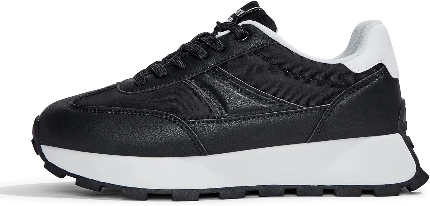 LUCKY STEP Women's Platform Retro Sneakers Classic Trainers Casual Footwear Tennis Running Chunky Lace-up Stylish Walking Shoes