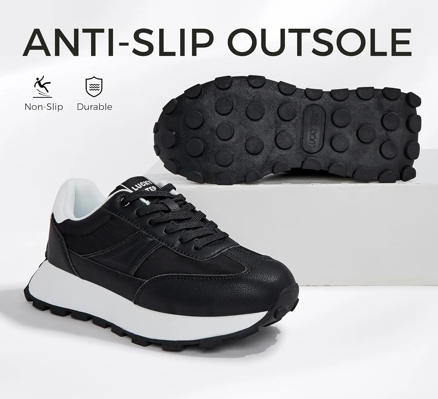 LUCKY STEP Women's Platform Retro Sneakers Classic Trainers Casual Footwear Tennis Running Chunky Lace-up Stylish Walking Shoes