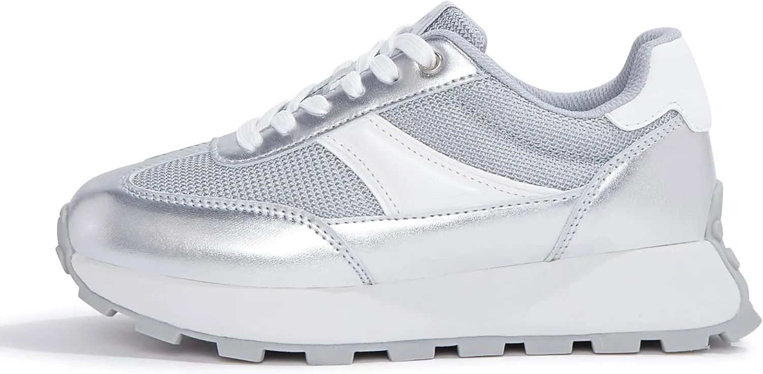 LUCKY STEP Women's Platform Retro Sneakers Classic Trainers Casual Footwear Tennis Running Chunky Lace-up Stylish Walking Shoes