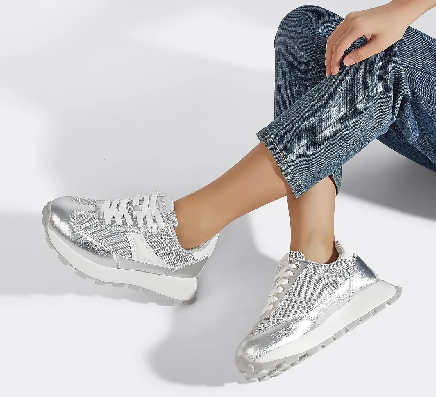 LUCKY STEP Women's Platform Retro Sneakers Classic Trainers Casual Footwear Tennis Running Chunky Lace-up Stylish Walking Shoes