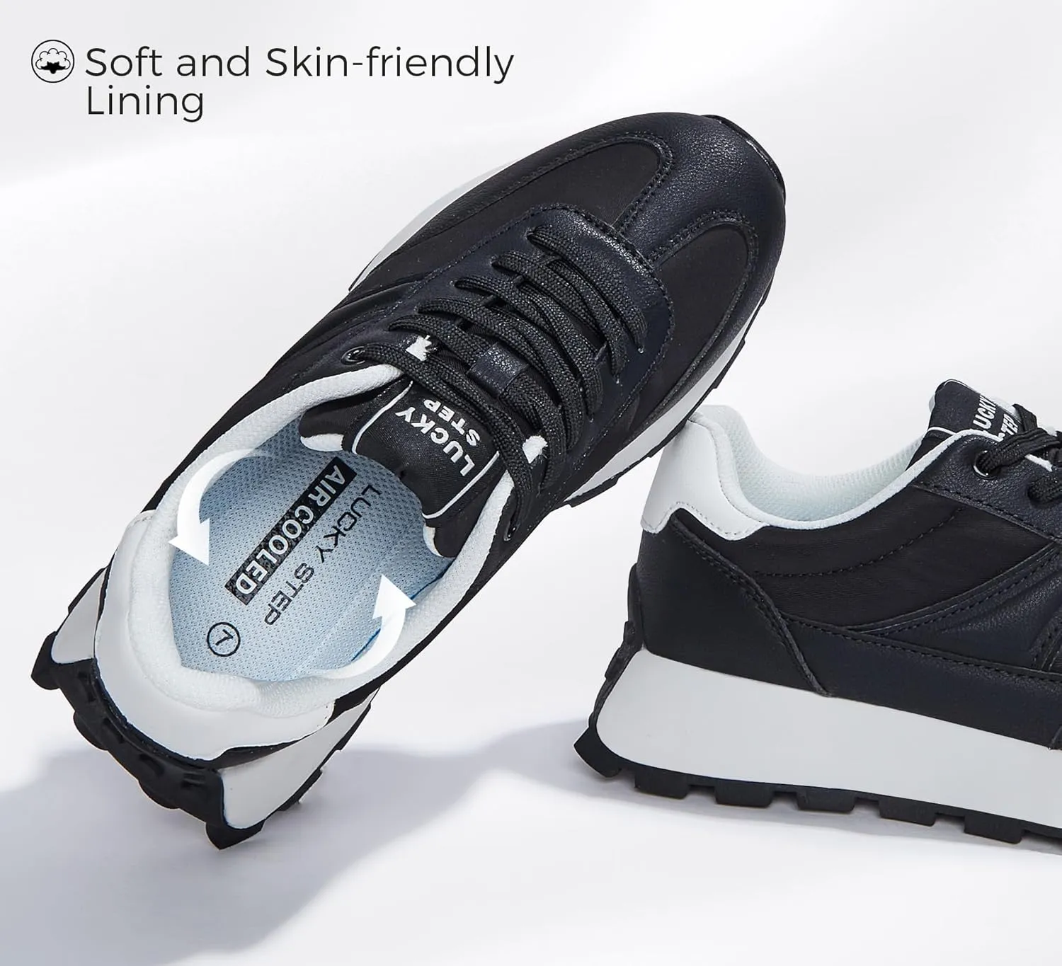 LUCKY STEP Women's Platform Retro Sneakers Classic Trainers Casual Footwear Tennis Running Chunky Lace-up Stylish Walking Shoes