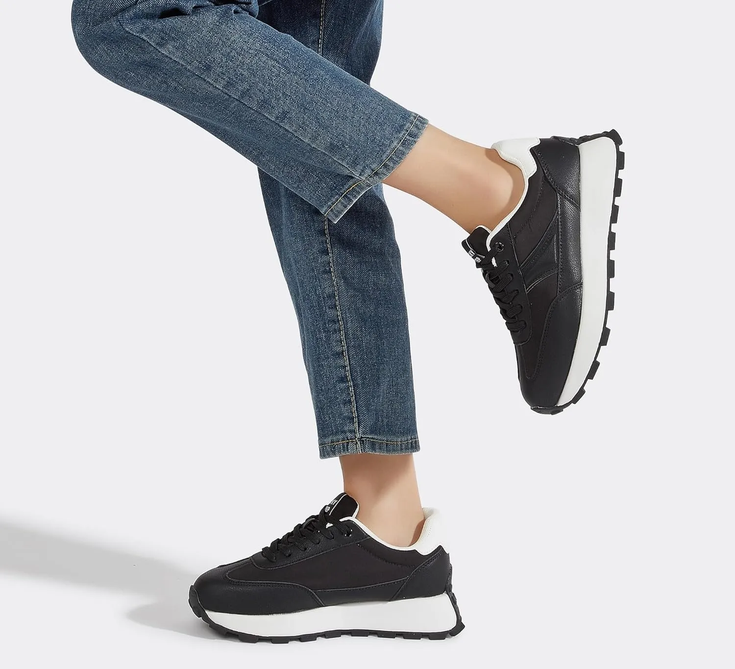 LUCKY STEP Women's Platform Retro Sneakers Classic Trainers Casual Footwear Tennis Running Chunky Lace-up Stylish Walking Shoes