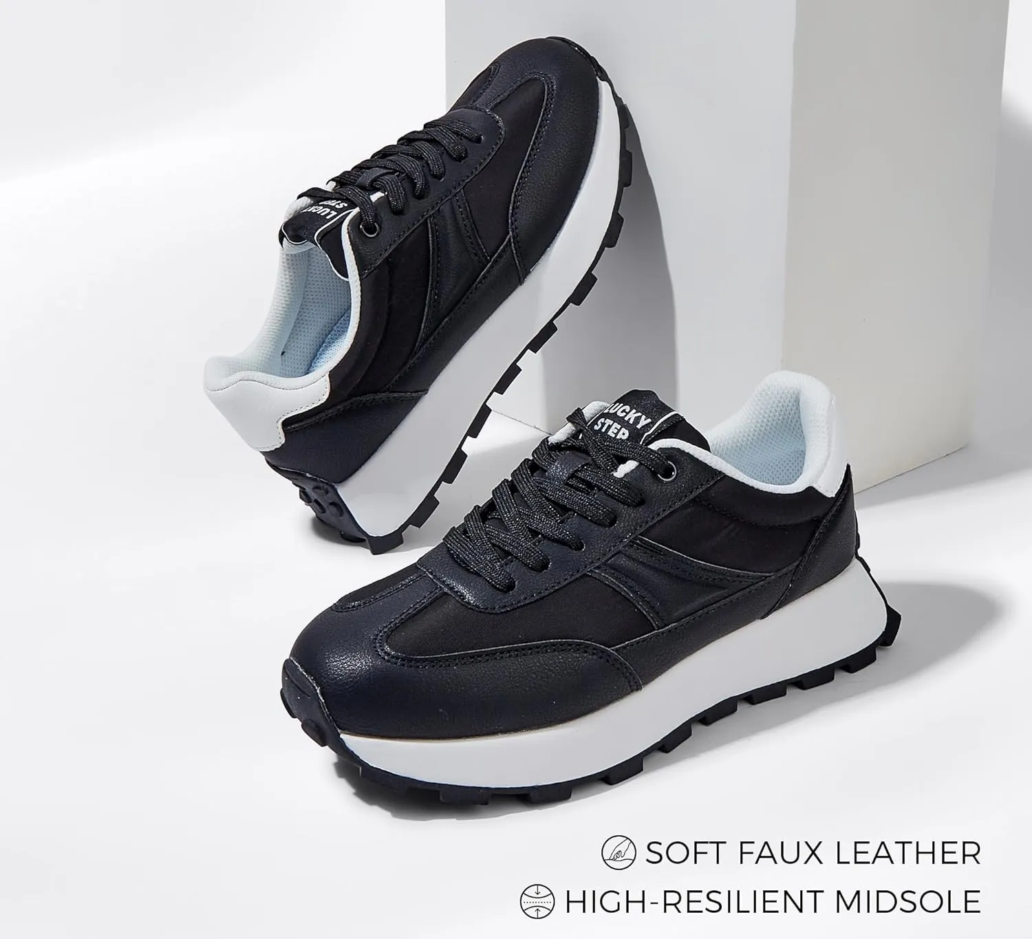 LUCKY STEP Women's Platform Retro Sneakers Classic Trainers Casual Footwear Tennis Running Chunky Lace-up Stylish Walking Shoes