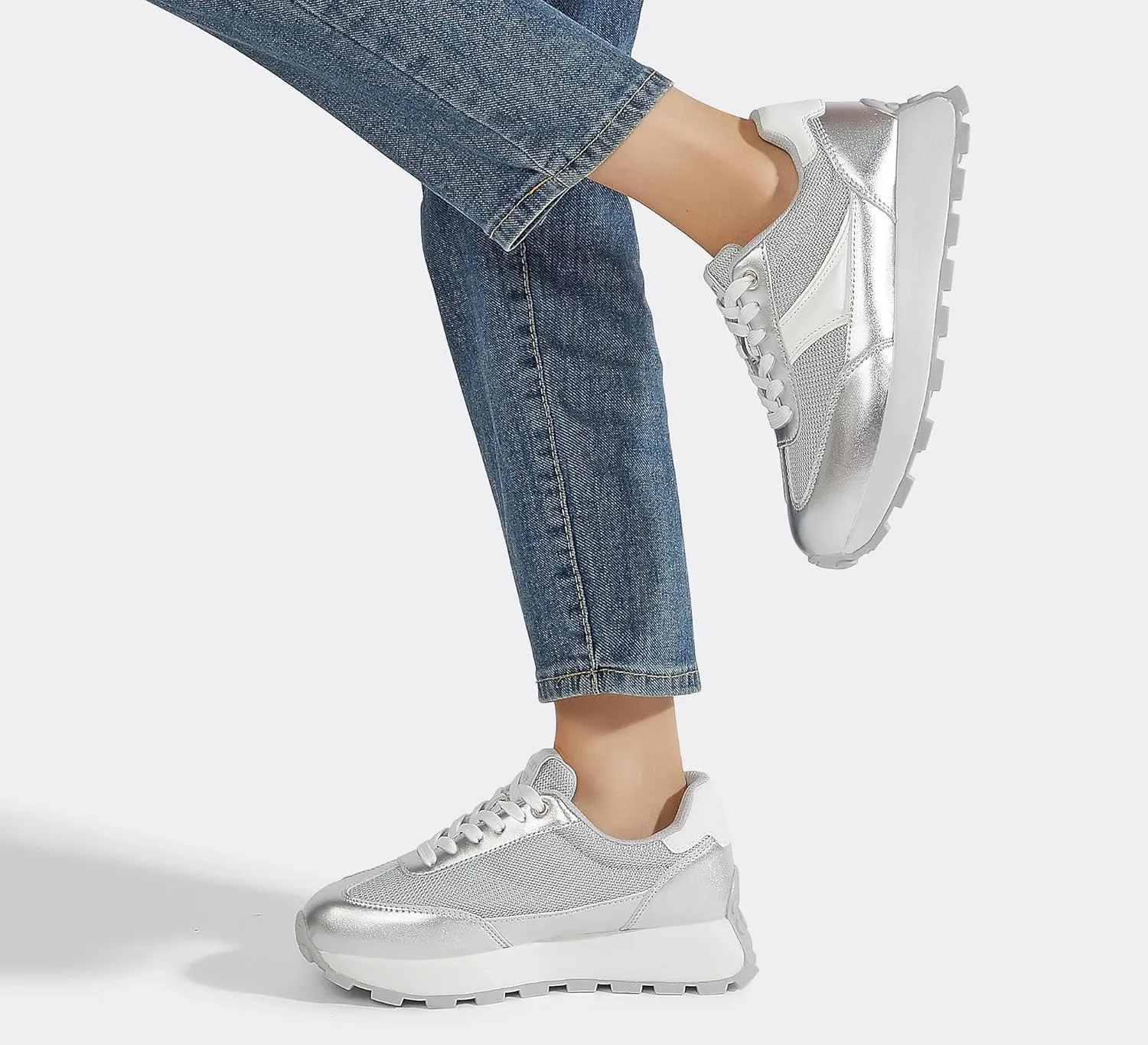 LUCKY STEP Women's Platform Retro Sneakers Classic Trainers Casual Footwear Tennis Running Chunky Lace-up Stylish Walking Shoes