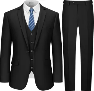 LUPURTY Suits for Men, 3 Piece Men's Suit Slim Fit, Solid Jacket Vest Pants with Tie, One Button Tuxedo Set