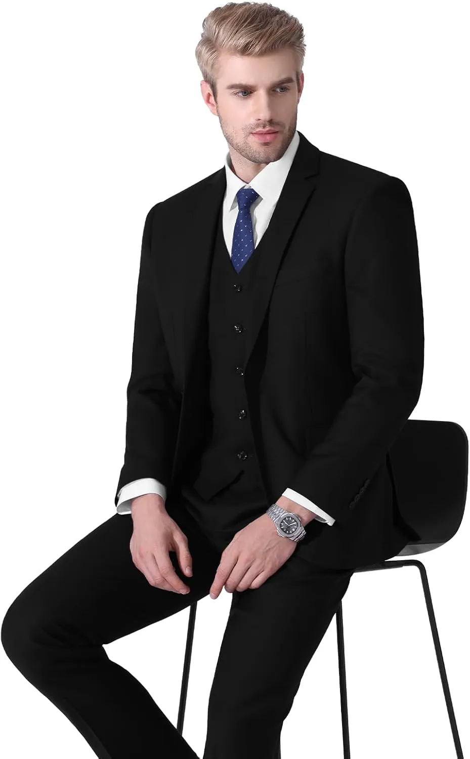 LUPURTY Suits for Men, 3 Piece Men's Suit Slim Fit, Solid Jacket Vest Pants with Tie, One Button Tuxedo Set