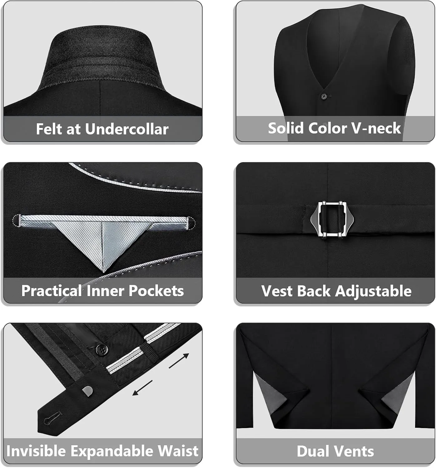 LUPURTY Suits for Men, 3 Piece Men's Suit Slim Fit, Solid Jacket Vest Pants with Tie, One Button Tuxedo Set