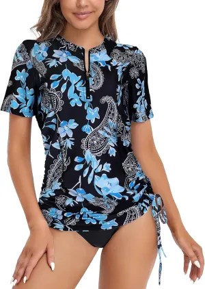 LURANEE Womens Short Sleeve Rash Guard Shirts UPF 50  Side Adjustable Wetsuit Swimsuit Top S-XXL