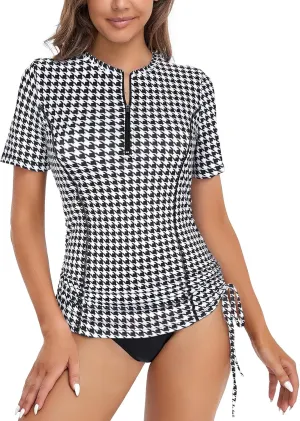 LURANEE Womens Short Sleeve Rash Guard Shirts UPF 50  Side Adjustable Wetsuit Swimsuit Top S-XXL