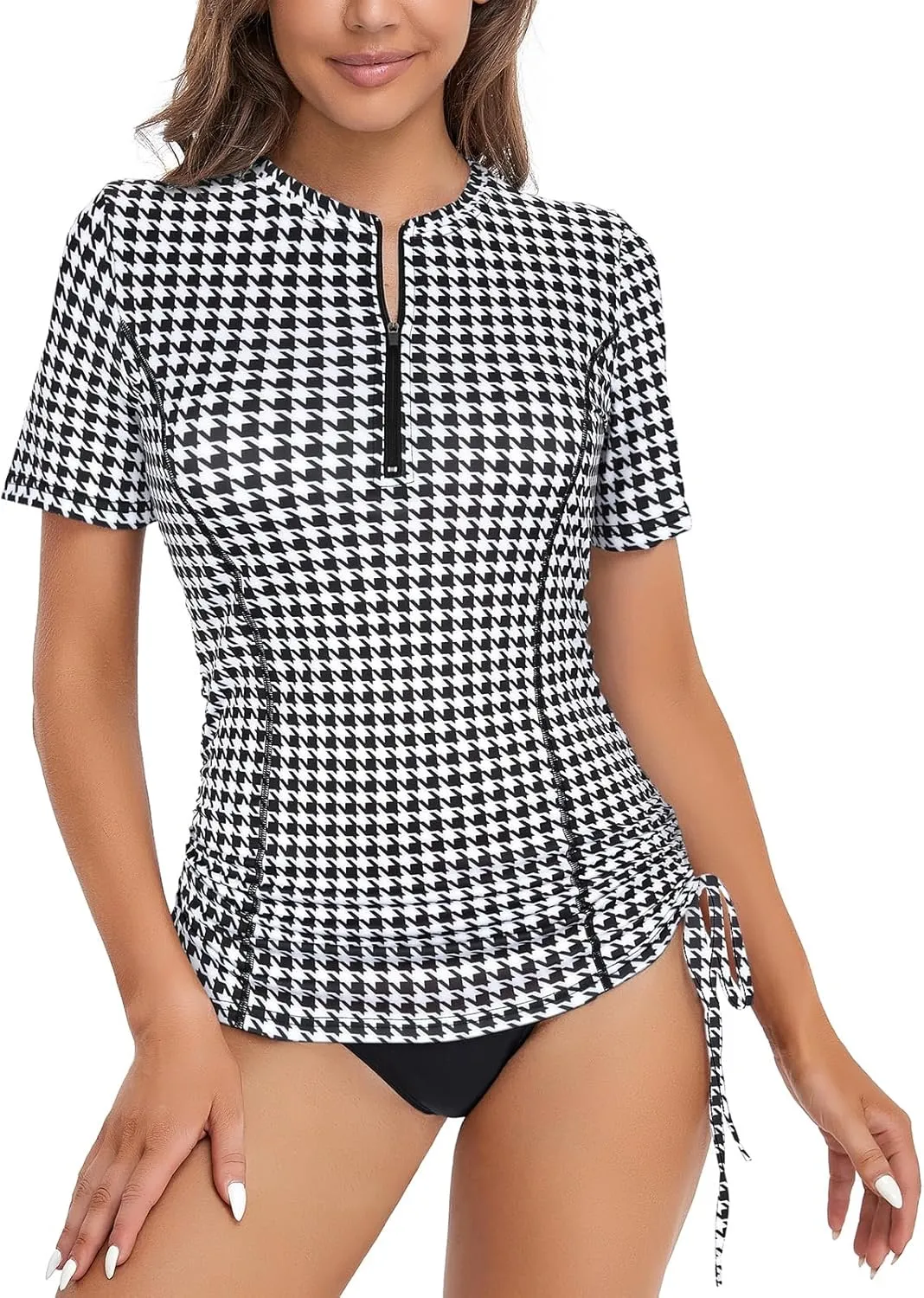 LURANEE Womens Short Sleeve Rash Guard Shirts UPF 50  Side Adjustable Wetsuit Swimsuit Top S-XXL