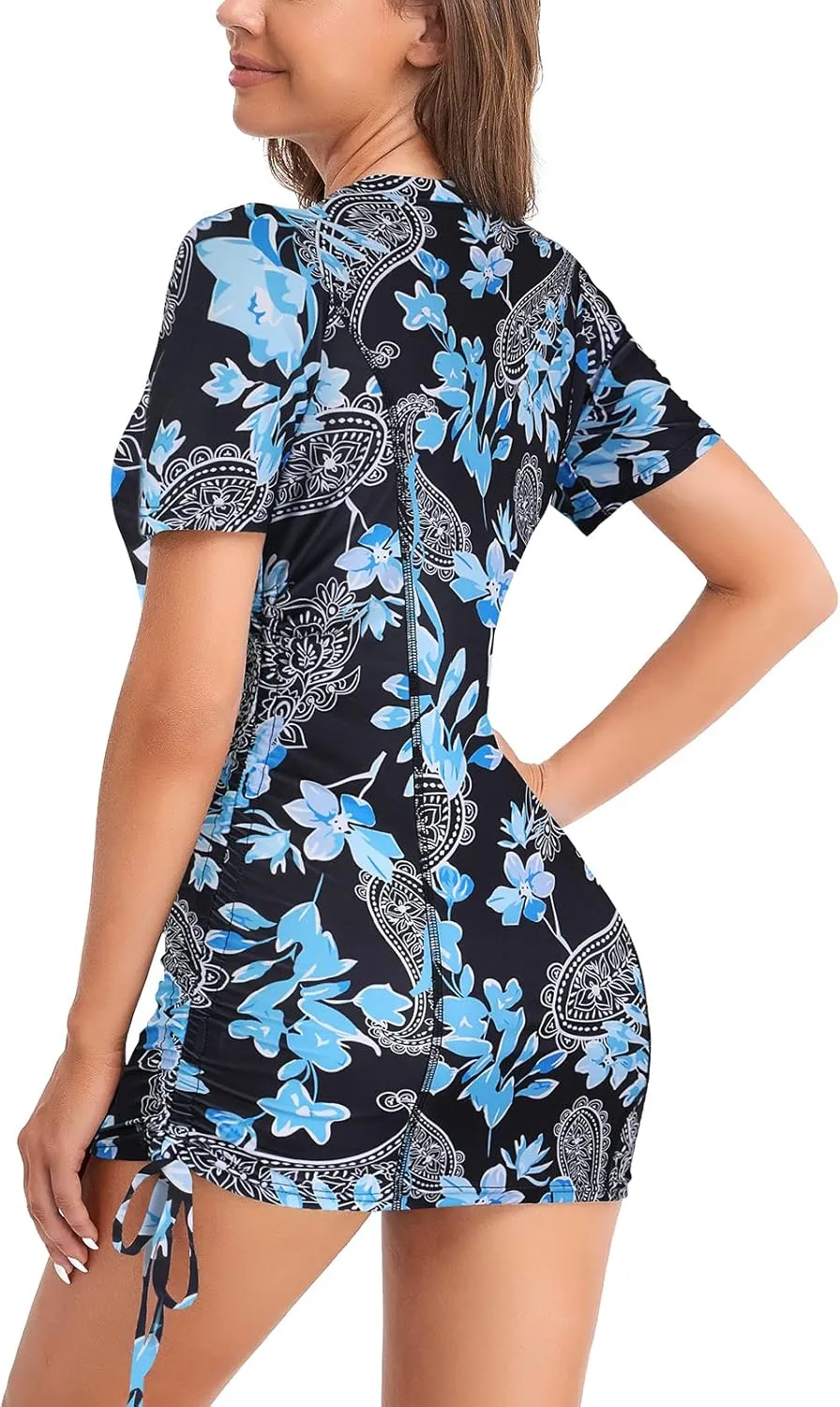 LURANEE Womens Short Sleeve Rash Guard Shirts UPF 50  Side Adjustable Wetsuit Swimsuit Top S-XXL