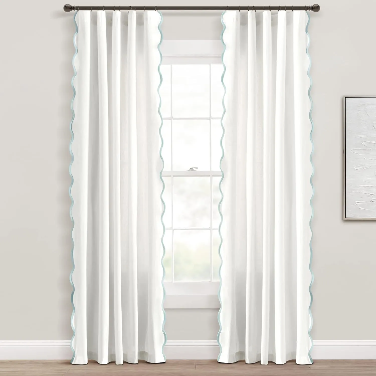 Lush Decor Coastal Chic Scallop Edge Window Curtain Panel Pair, 52" W x 84" L, Blue & White