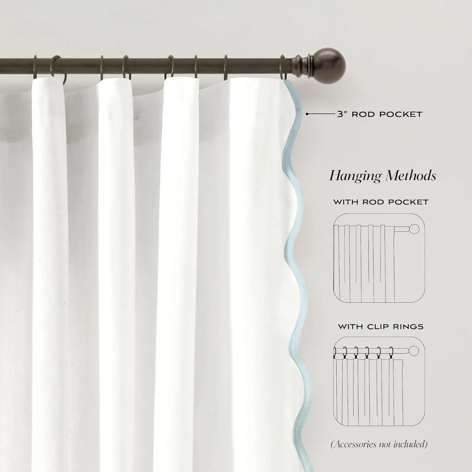 Lush Decor Coastal Chic Scallop Edge Window Curtain Panel Pair, 52" W x 84" L, Blue & White