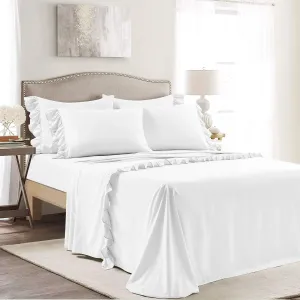 Lush Decor Reyna Ruffle, King, White 6 Count