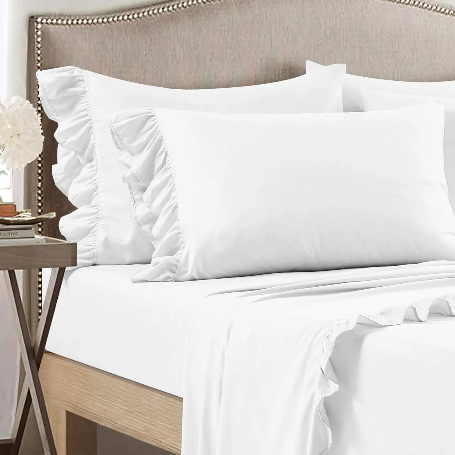 Lush Decor Reyna Ruffle, King, White 6 Count