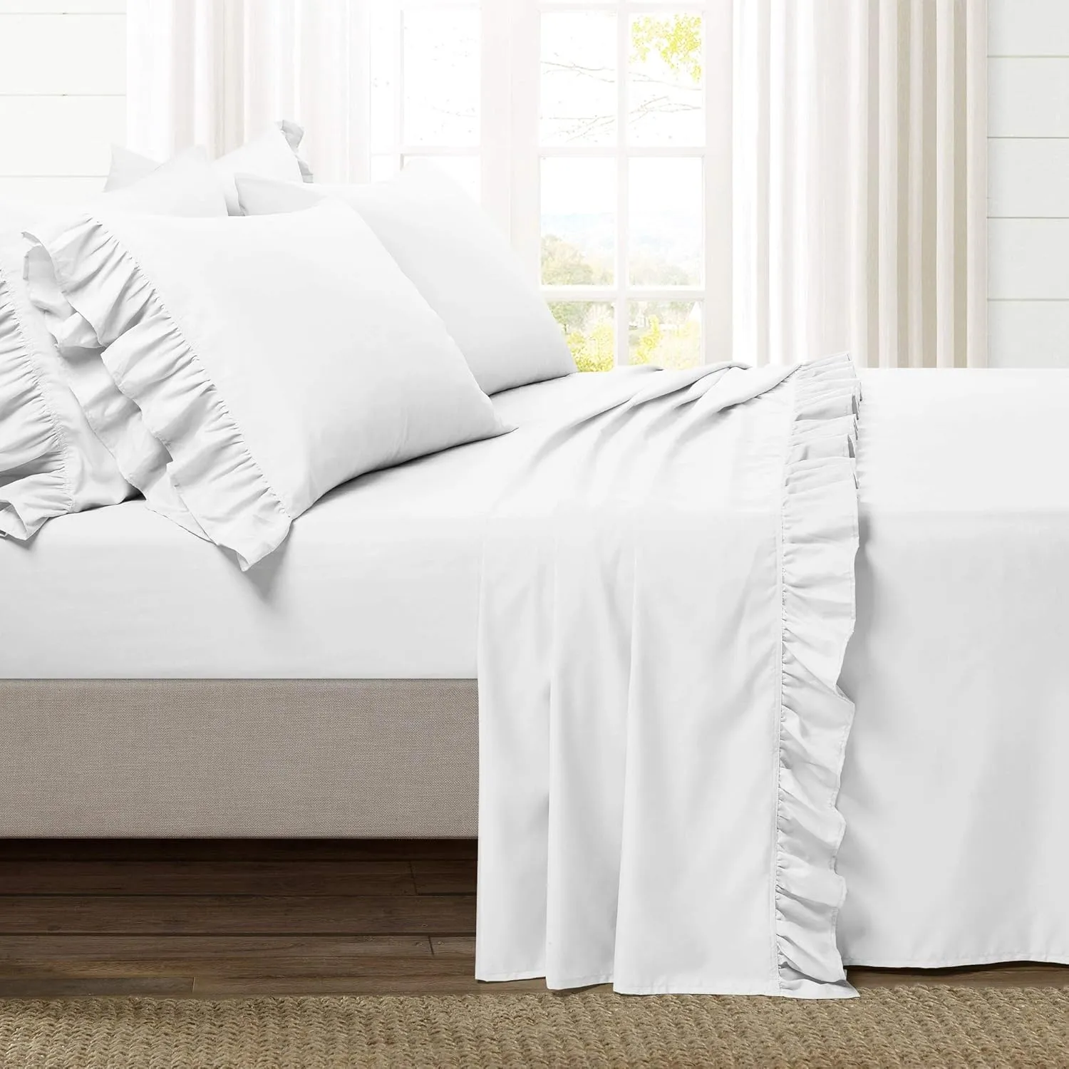 Lush Decor Reyna Ruffle, King, White 6 Count
