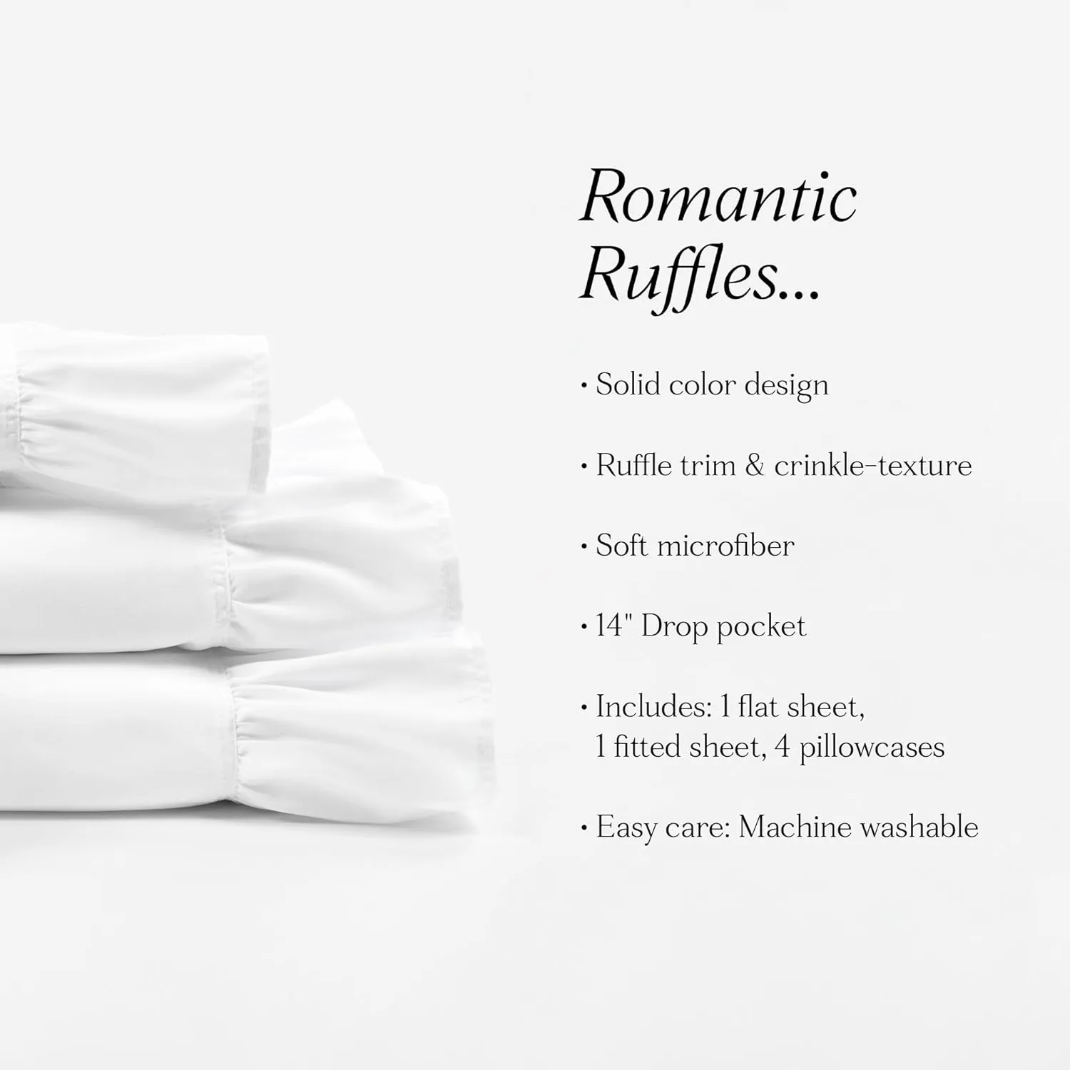 Lush Decor Reyna Ruffle, King, White 6 Count