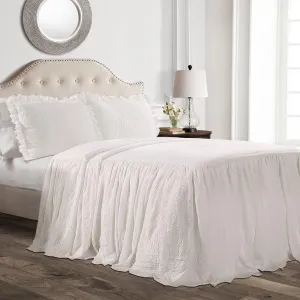 Lush Decor Ruffle Skirt Bedspread 3 Piece Set, Queen, White - White Queen Bedding - Ruffled Bedspread - Vintage Farmhouse Decor