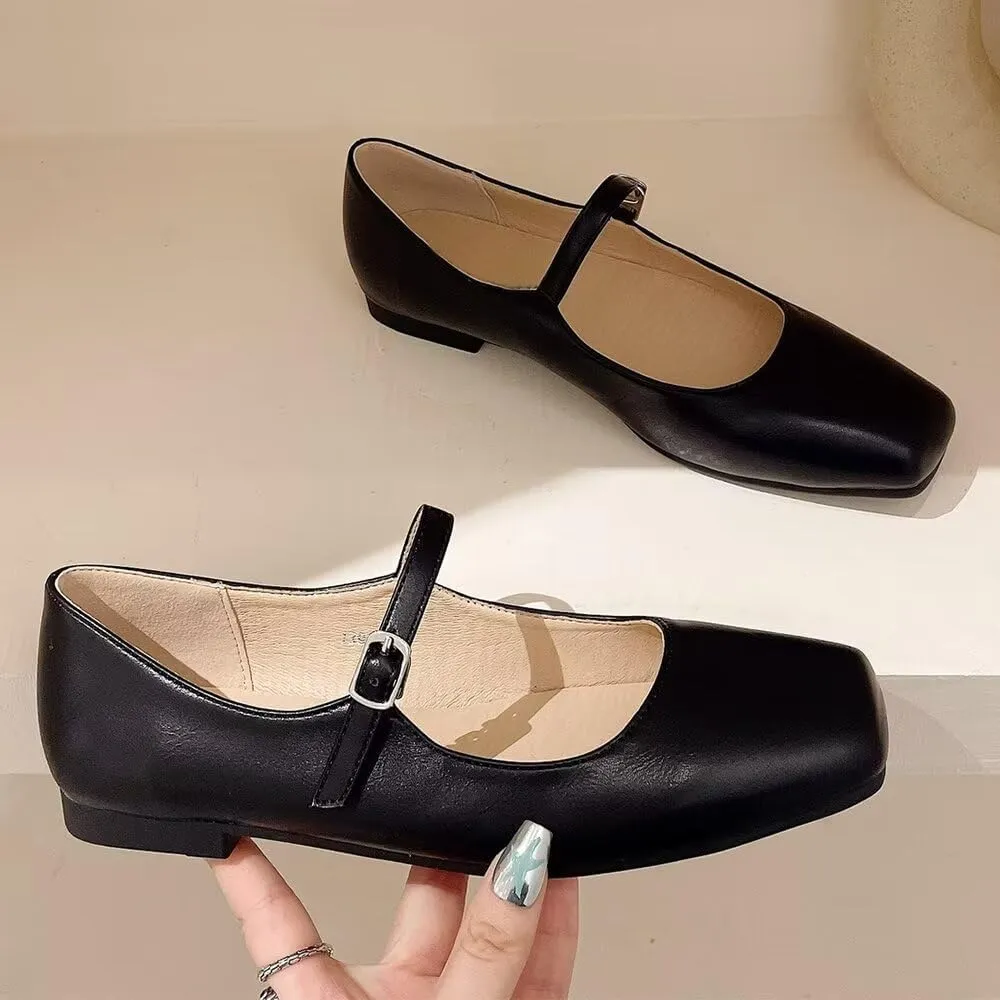 LUXINYU Women's Slip on Flats,Classy Round Toe Solid Classic Mary Jane Ballet Dance Shoes Soft Comfortable PU Flat Shoes
