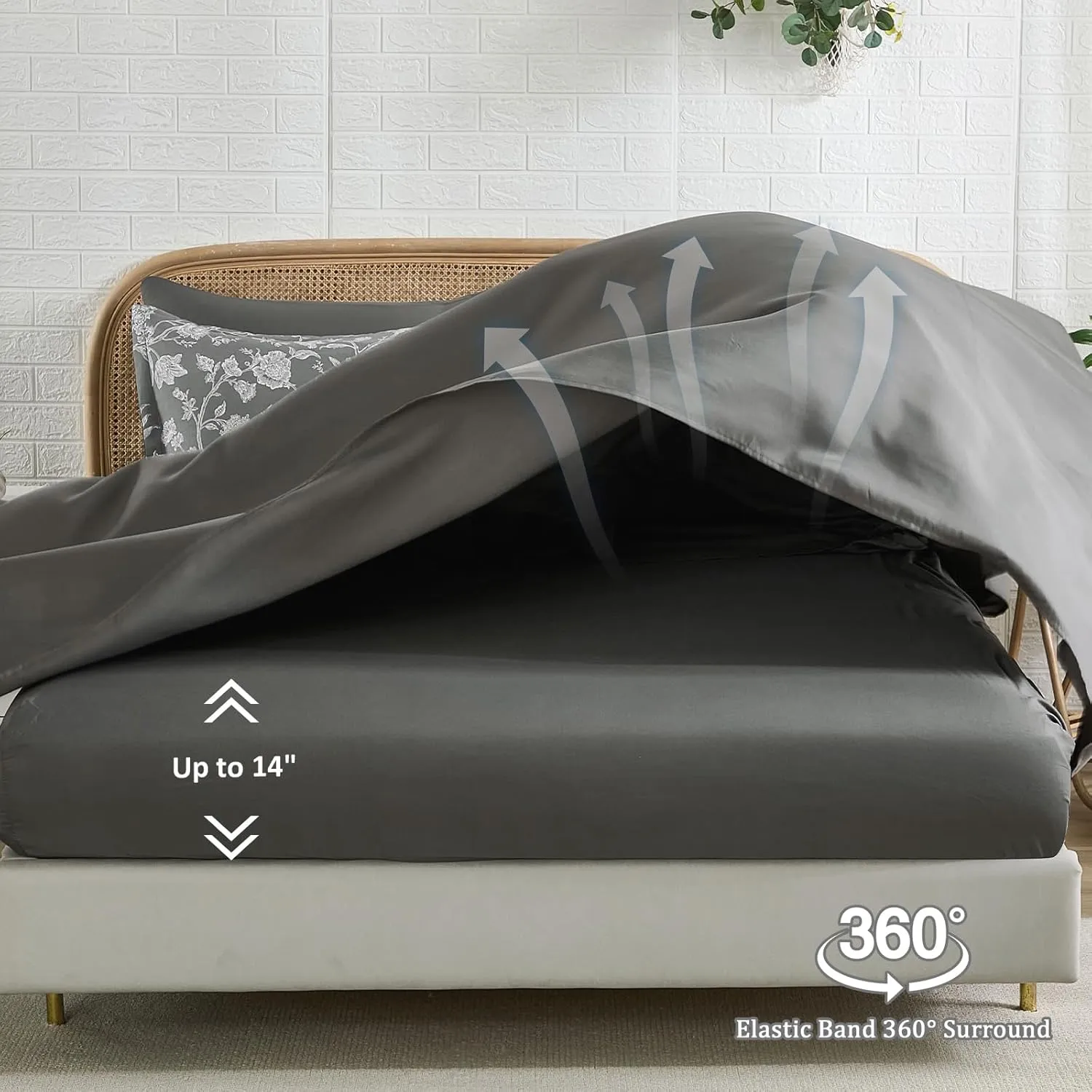 Luxudecor Floral Queen Comforter Set 7 Pieces Bed in a Bag, Grey Flower with Bird Bedding Set, Soft Reversible Comforter with Sheet Set 90"x90"