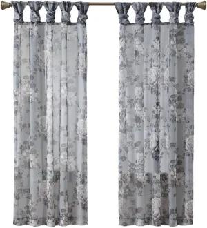 Madison Park Simone Floral Design Sheer Single Window Curtain Voile Privacy Drape for Bedroom, Livingroom, 50" x 84", Grey (MP40-6614)