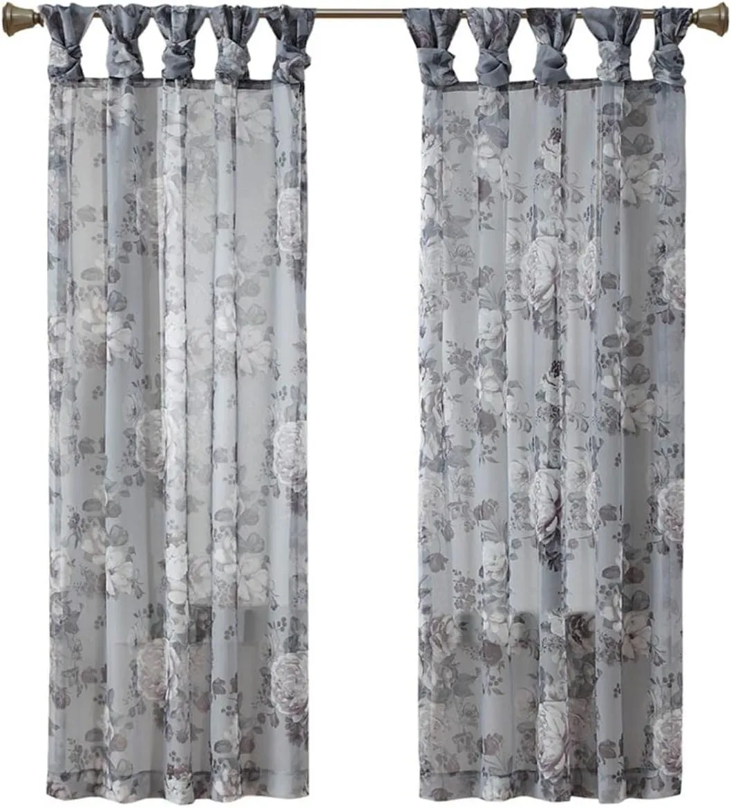 Madison Park Simone Floral Design Sheer Single Window Curtain Voile Privacy Drape for Bedroom, Livingroom, 50" x 84", Grey (MP40-6614)