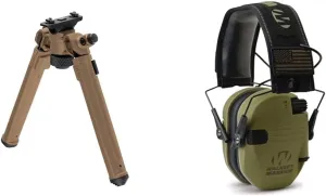 Magpul Rifle Bipod Gun Rest for Hunting and Shooting, M-LOK, Flat Dark Earth & Walker's Razor Slim Electronic Shooting Earmuffs