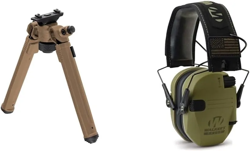 Magpul Rifle Bipod Gun Rest for Hunting and Shooting, M-LOK, Flat Dark Earth & Walker's Razor Slim Electronic Shooting Earmuffs