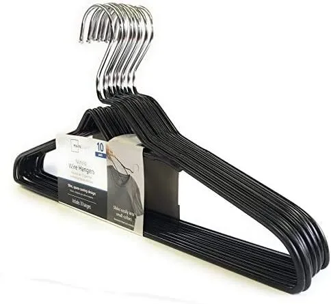 Mainstay Nonslip Heavy Wire Clothes Hangers, (10 Pack of Black)