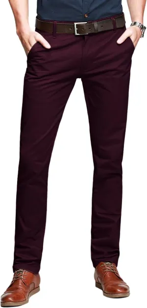 Match Mens Slim Tapered Flat Front Casual Pants (30, 8025 Wine red)