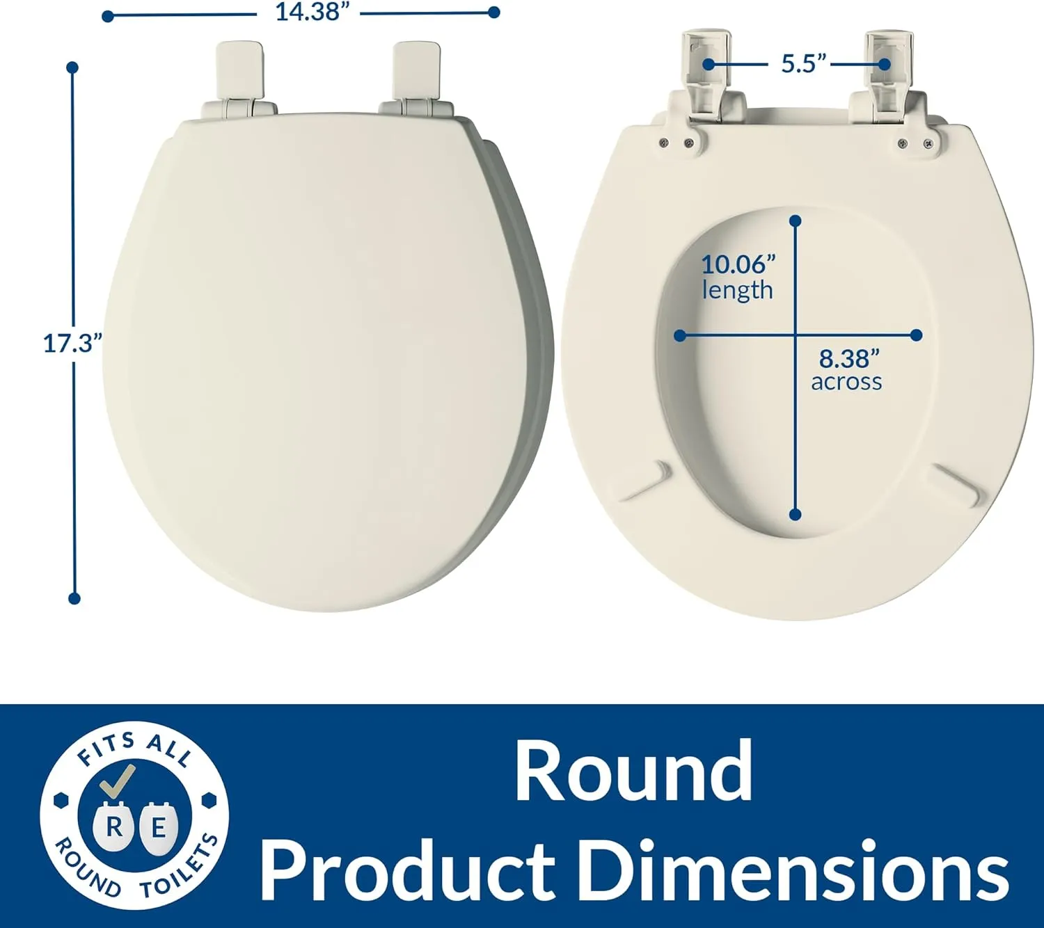 Mayfair Cassel Slow Close Toilet Seat, Easy Clean, Non Slip Premium Wood Seat, Easy Install, Made in USA, Round, Biscuit
