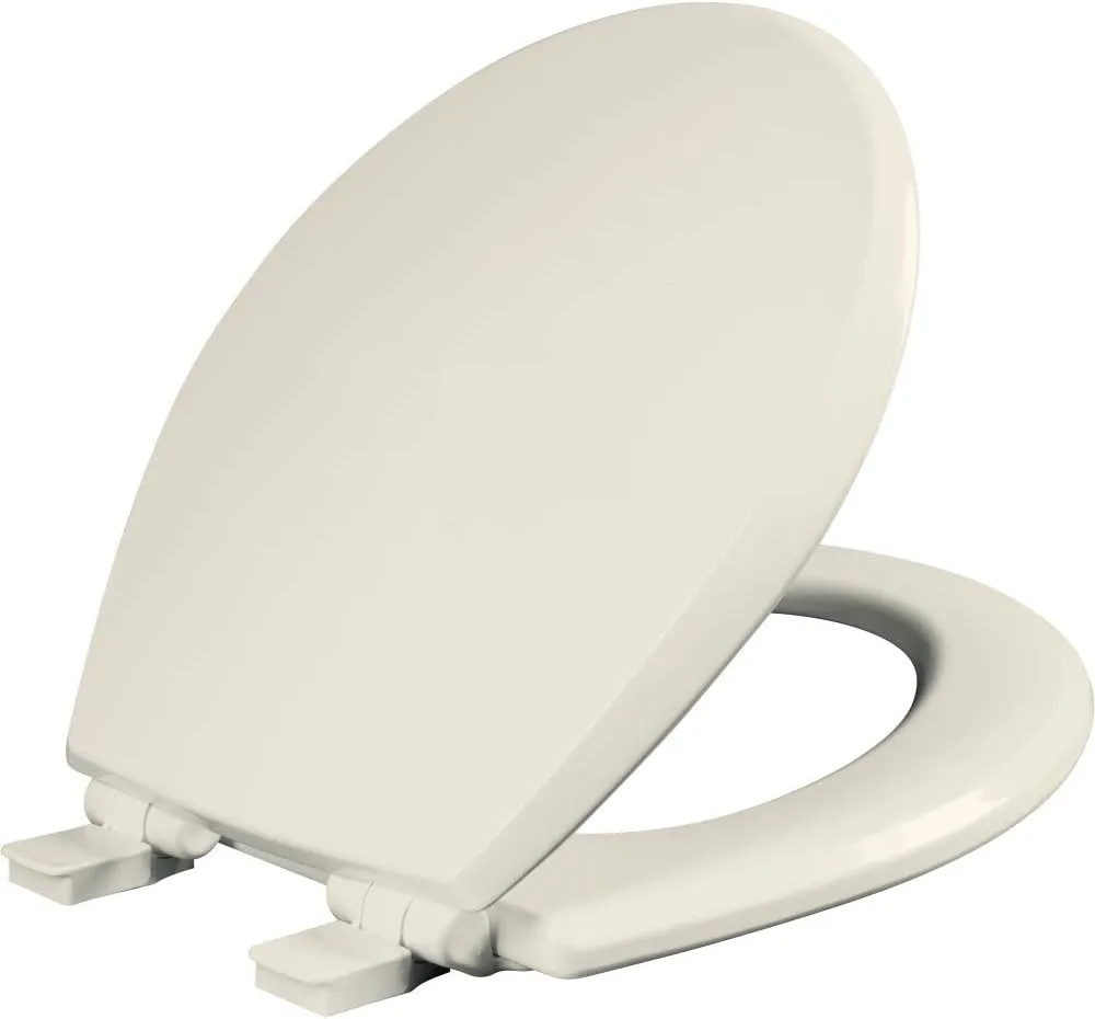 Mayfair Cassel Slow Close Toilet Seat, Easy Clean, Non Slip Premium Wood Seat, Easy Install, Made in USA, Round, Biscuit