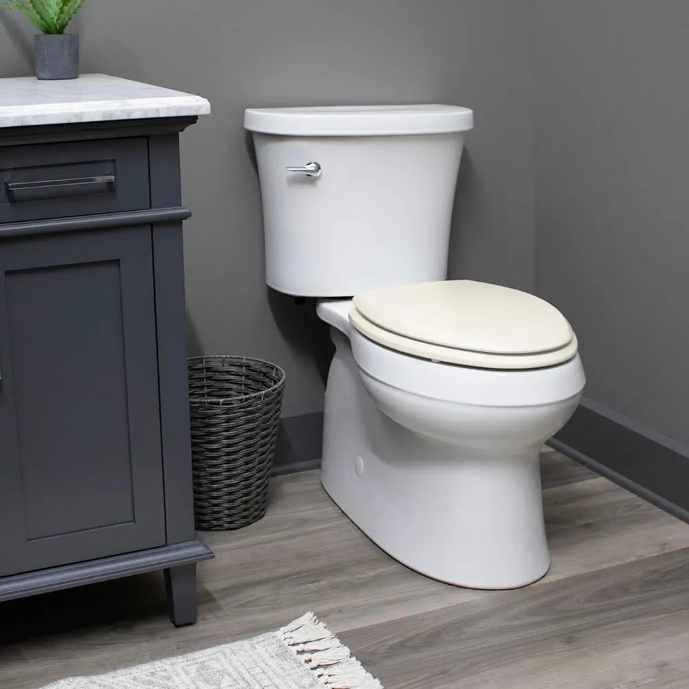 Mayfair Cassel Slow Close Toilet Seat, Easy Clean, Non Slip Premium Wood Seat, Easy Install, Made in USA, Round, Biscuit