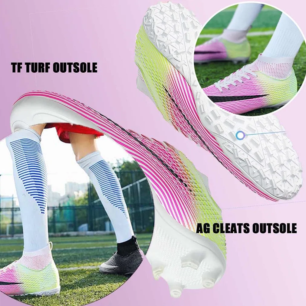 MEBAMY Men's Soccer Shoes Cleats Professional High-Top Breathable Athletic Football Boots Outdoor/Indoor Professional Futsal Football Training Sneakers