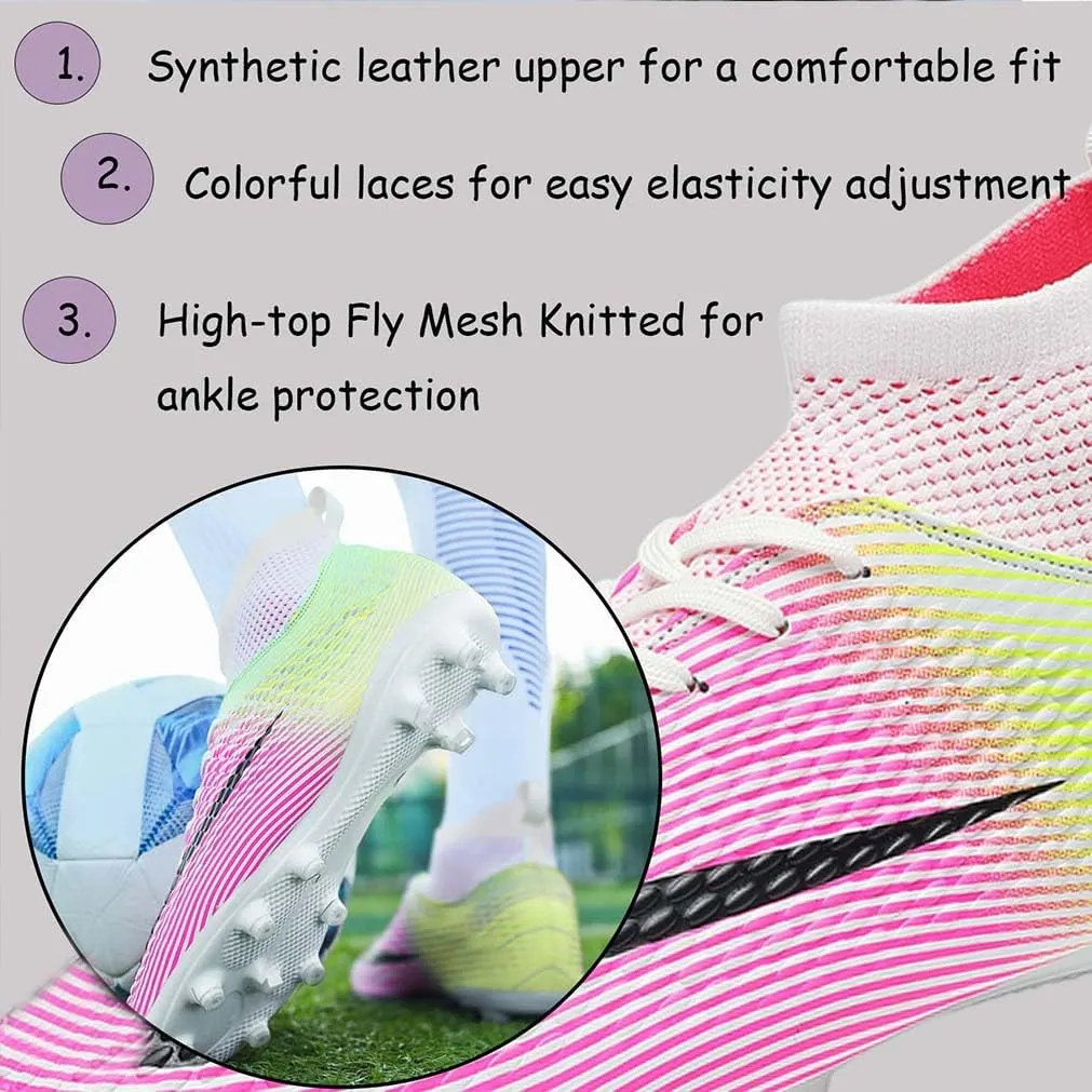 MEBAMY Men's Soccer Shoes Cleats Professional High-Top Breathable Athletic Football Boots Outdoor/Indoor Professional Futsal Football Training Sneakers
