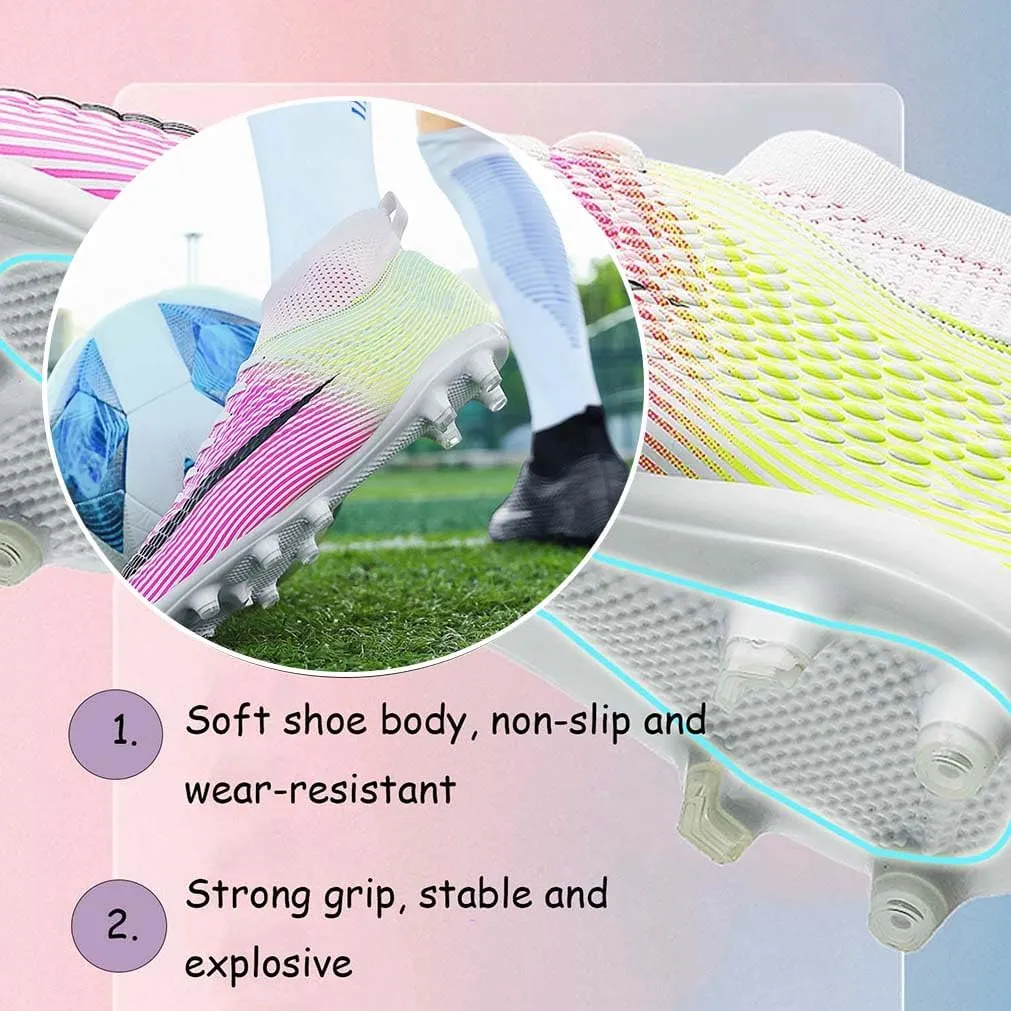MEBAMY Men's Soccer Shoes Cleats Professional High-Top Breathable Athletic Football Boots Outdoor/Indoor Professional Futsal Football Training Sneakers
