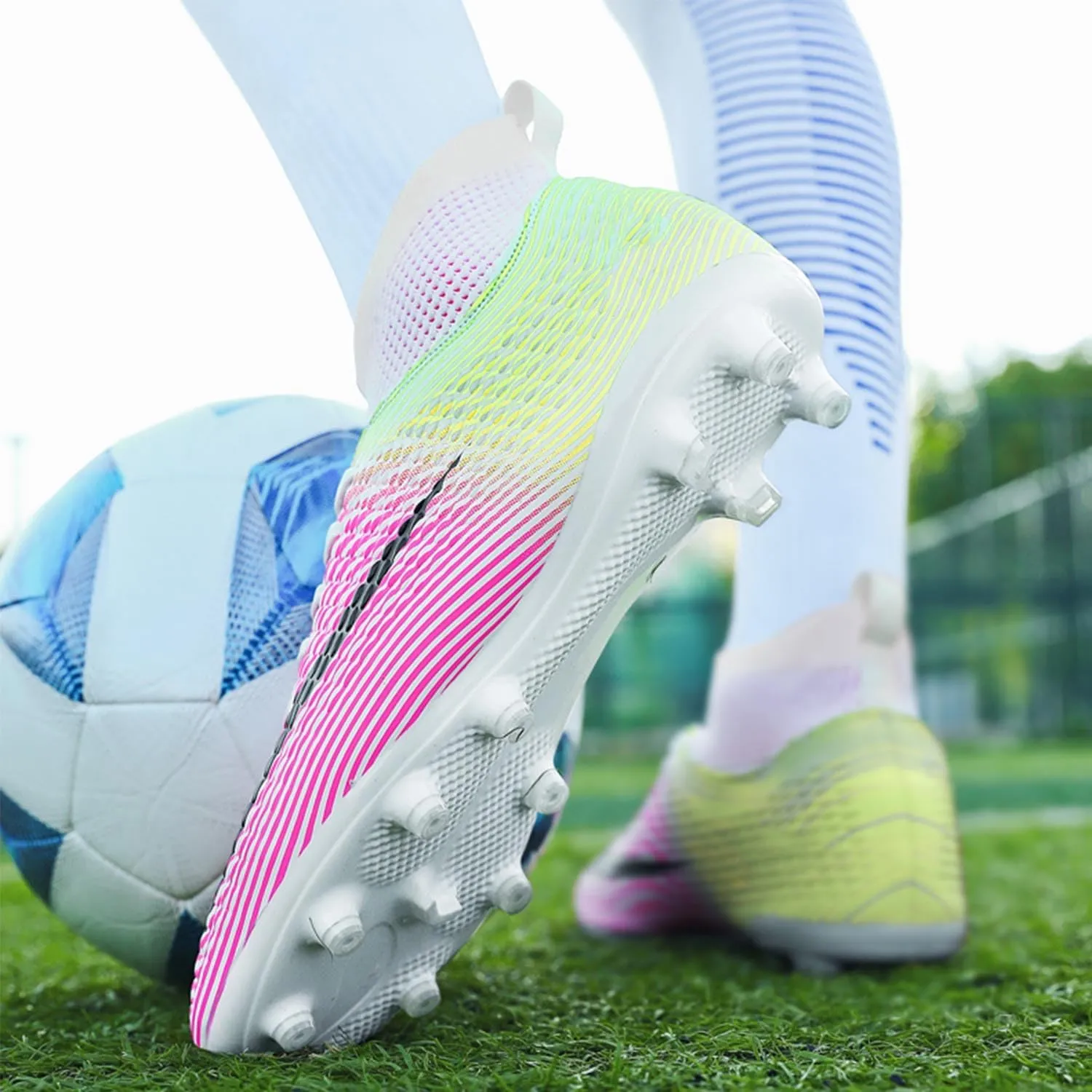 MEBAMY Men's Soccer Shoes Cleats Professional High-Top Breathable Athletic Football Boots Outdoor/Indoor Professional Futsal Football Training Sneakers