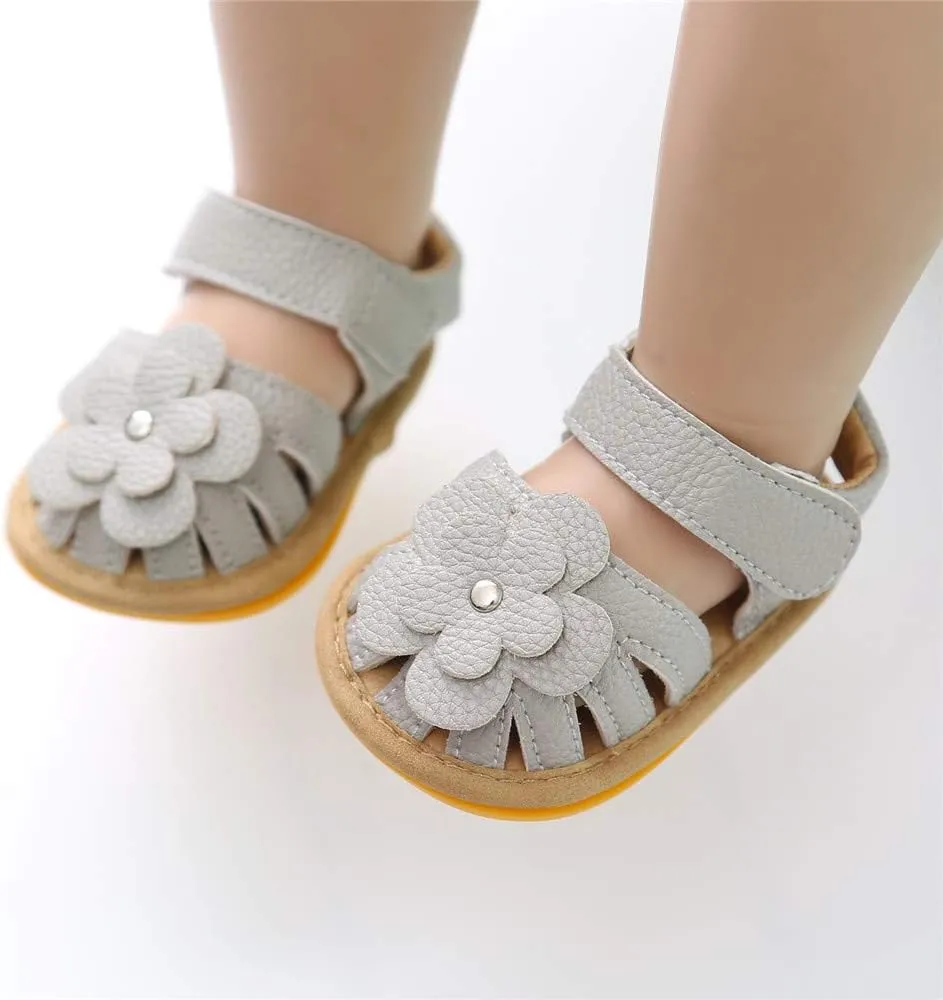 Meckior Baby Toddler Infant Girls PU Leather Soft Open Toe Summer Sandals Flower Princess Flat Shoes