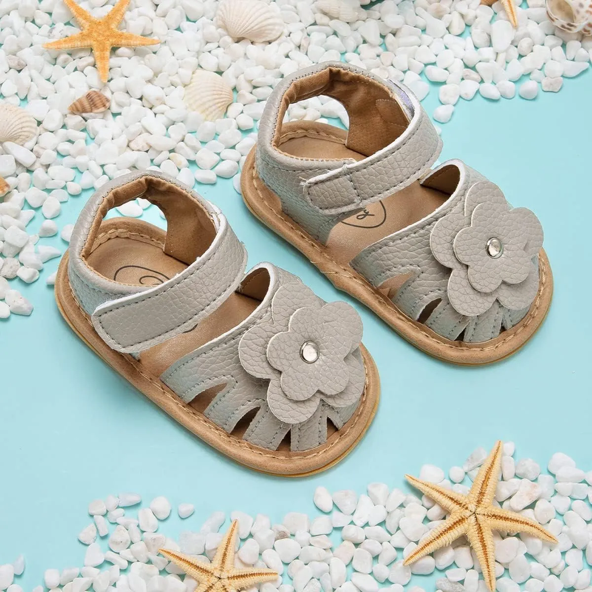 Meckior Baby Toddler Infant Girls PU Leather Soft Open Toe Summer Sandals Flower Princess Flat Shoes