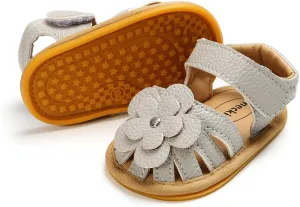 Meckior Baby Toddler Infant Girls PU Leather Soft Open Toe Summer Sandals Flower Princess Flat Shoes