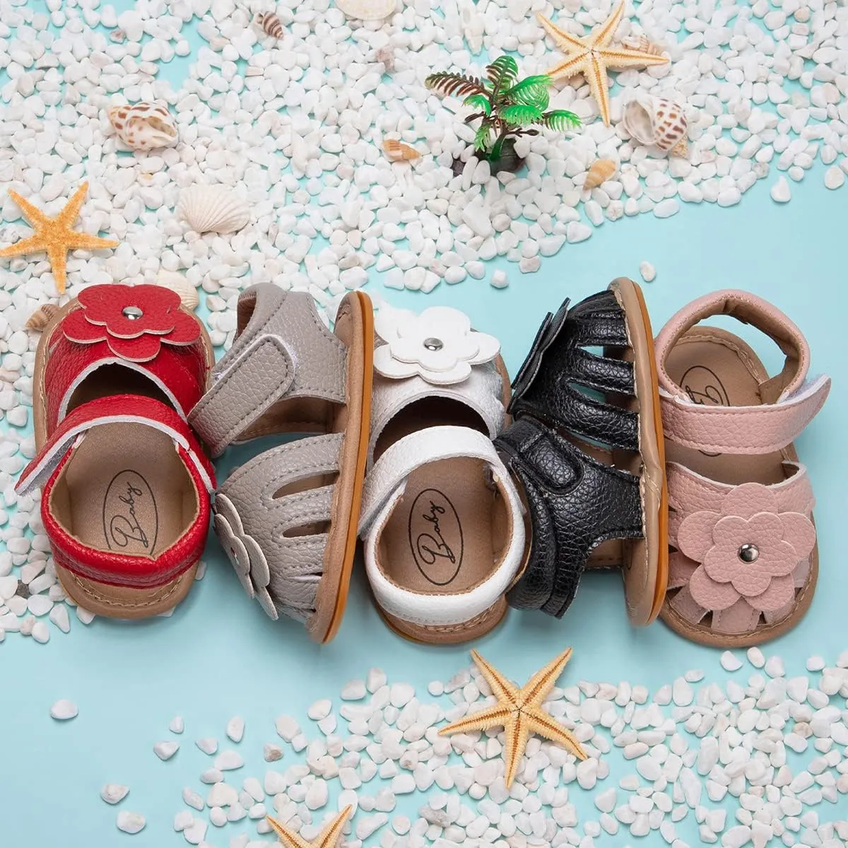 Meckior Baby Toddler Infant Girls PU Leather Soft Open Toe Summer Sandals Flower Princess Flat Shoes