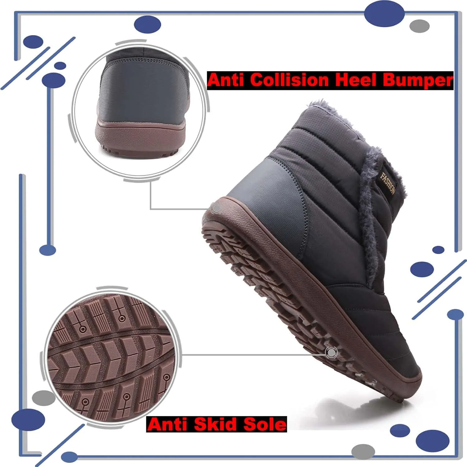 Meidiastra Womens Mens Snow Boots Waterproof Non Slip Ankle Booties Outdoor Warm Shoes Slip On Boots