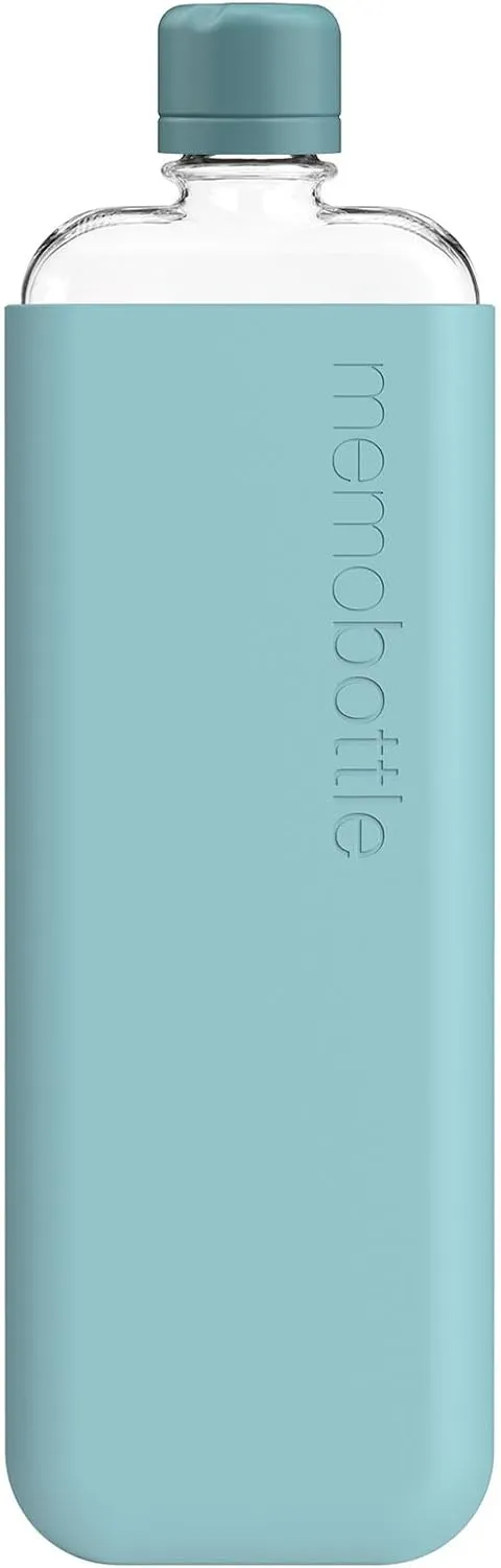 memobottle SLIM (Sea Mist) Bundle - 15oz (450ml) - Bottle, silicone sleeve & lid | Sleek, Slim & Flat Water Bottle for Bags & Laptops | BPA Free Tritan | Modern, Minimalist | Ideal for Daily Use