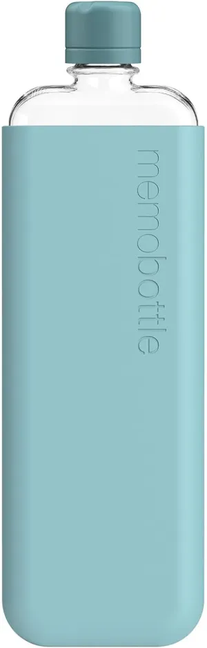 memobottle SLIM (Sea Mist) Bundle - 15oz (450ml) - Bottle, silicone sleeve & lid | Sleek, Slim & Flat Water Bottle for Bags & Laptops | BPA Free Tritan | Modern, Minimalist | Ideal for Daily Use
