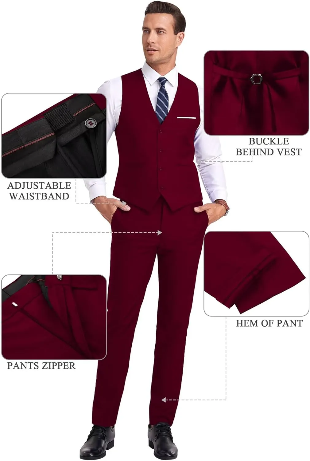 Men Suit 3 Pieces Slim Fit, Groomsmen Business Jacket Vest Pant with Tie 2 Buttons Prom Tuxedo Xs/3630