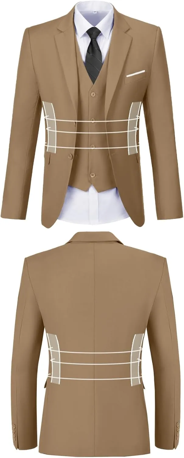 Men Suit 3 Pieces Slim Fit, Groomsmen Business Jacket Vest Pant with Tie 2 Buttons Prom Tuxedo Xs/3630