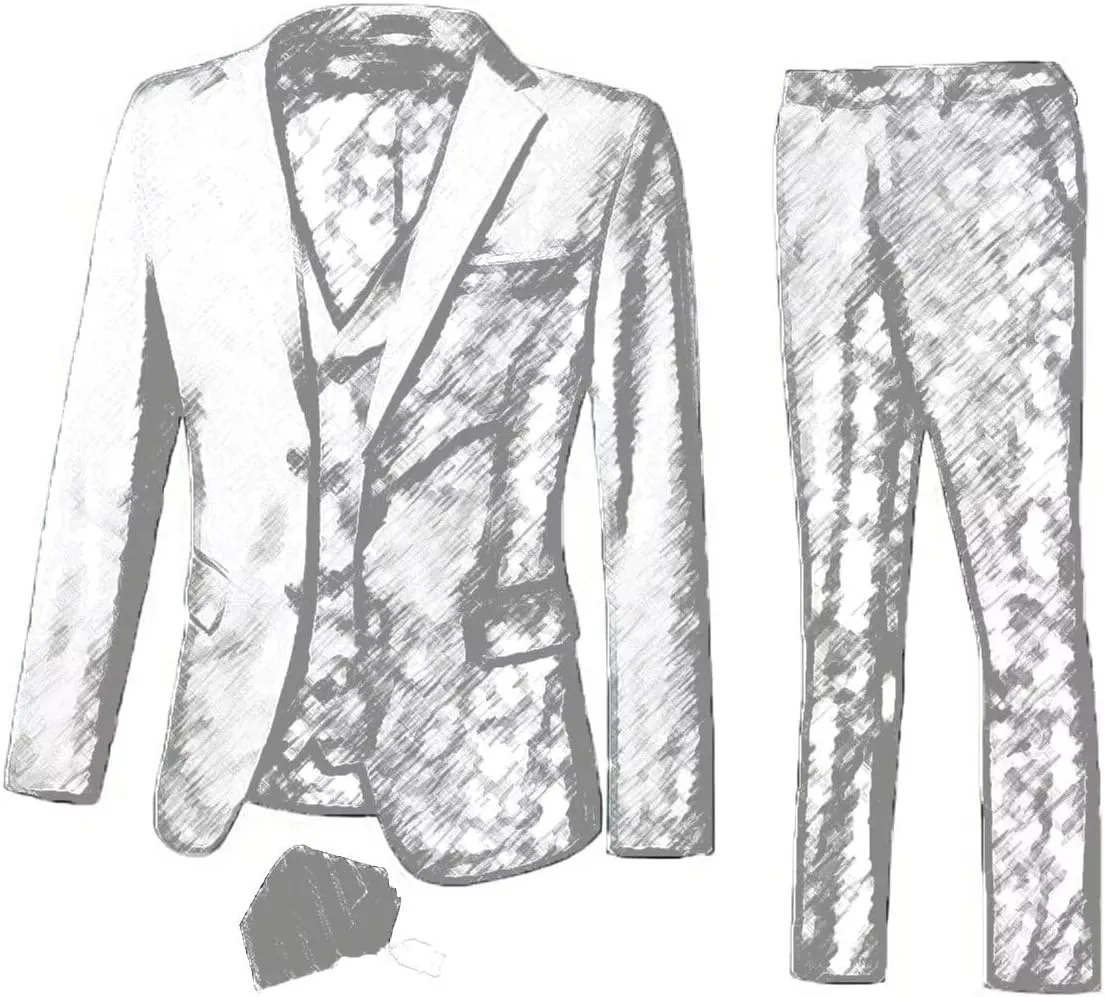 Men Suit 3 Pieces Slim Fit, Groomsmen Business Jacket Vest Pant with Tie 2 Buttons Prom Tuxedo Xs/3630