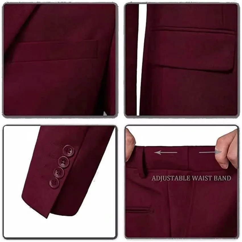 Men Suit 3 Pieces Slim Fit, Groomsmen Business Jacket Vest Pant with Tie 2 Buttons Prom Tuxedo Xs/3630